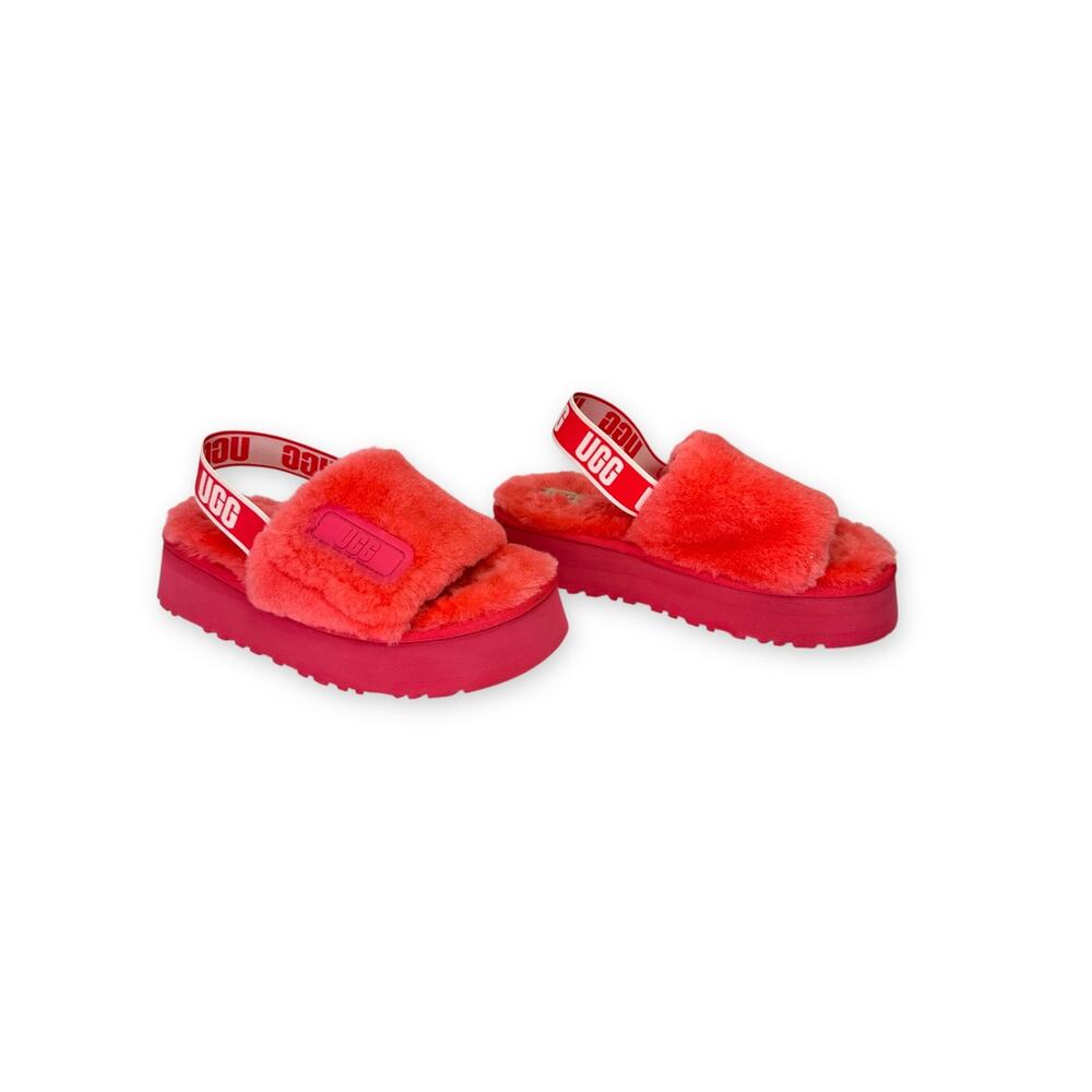 Ugg Women's Disco Slide Sandal Size 8 Pink Slingback Sherpa Sheepskin Platform - Picture 6 of 12